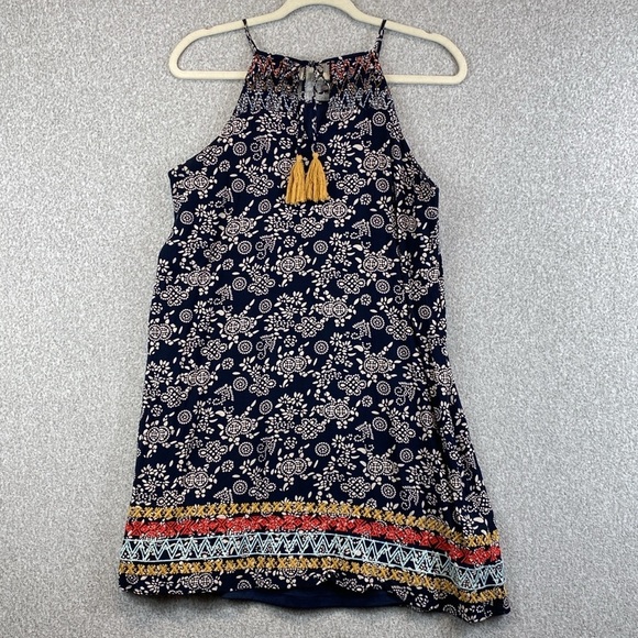 THML boho halter neck midi dress boho embroidered tassel ties in back S - Picture 4 of 11